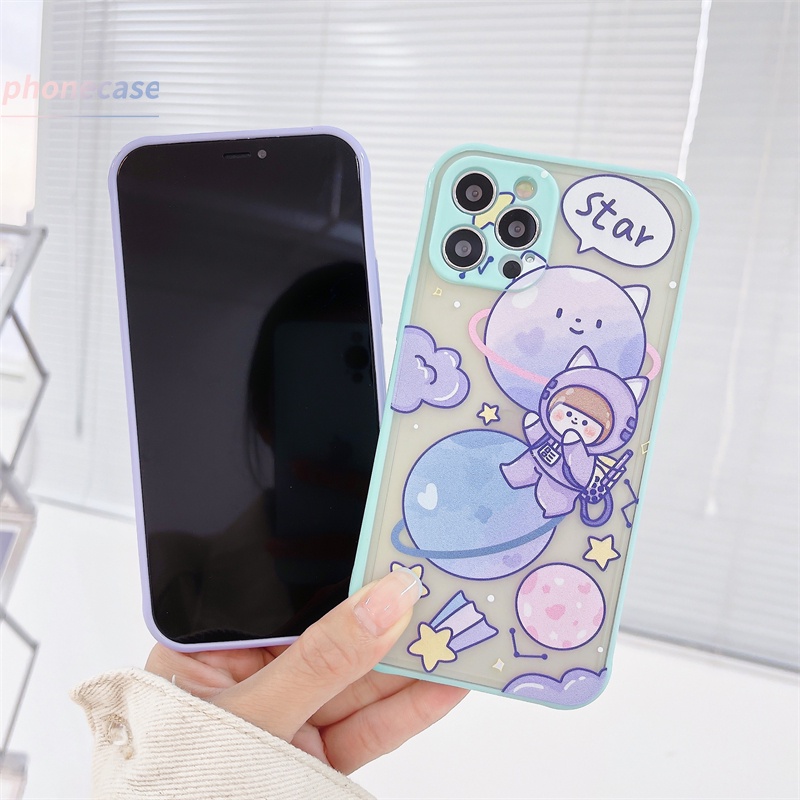 Casing Samsung A51 A21S A50S A20S A10S J2 Prime J7 Prime A11 A50 A20 A30S M11 A30 M10S M40S A205 A305 ​​Cute Fluorescent Purple Planet Girl Pattern Skin Feeling Ultra-thin Matte Hard Shell Phone Case