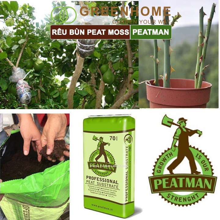 Rêu Than Bùn Peatmoss Greenhome, Bao 1kg, Cân Bằng Ẩm, Giá Thể Trộn Đất Trồng Sen Đá, Kiểng Lá, Hoa Hồng, Ươm Hạt Giống