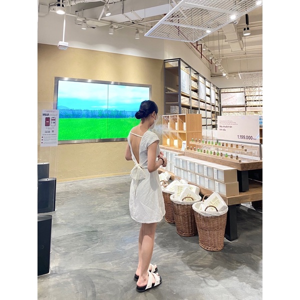 𝐓𝐚𝐦𝐢𝐚 𝐃𝐫𝐞𝐬𝐬 - Đầm Linen Xoắn Bụng Nơ Lưng( ảnh chính chủ )