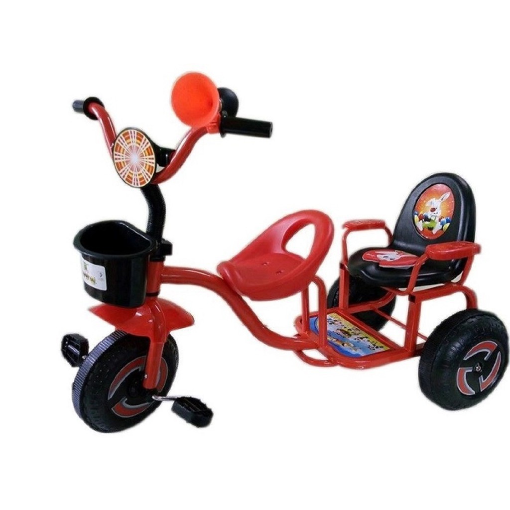 Xe ba bánh đôi có 2 chỗ ngồi có kèn cho bé 1-5 tuổi Dài 70cm x Cao 60cm x Ngang 55cm