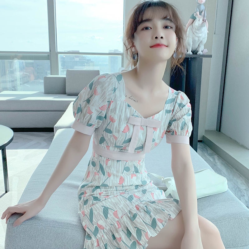 Đầm chiffon In Hoa Phong Cách Pháp Thời Trang Cho Nữ