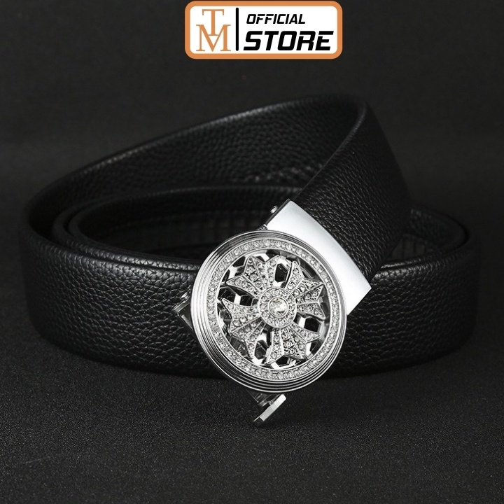 Thắt lưng nam da cao cấp mặt xoay đính đá khoá tự động - Dây lưng nam thời trang sang trọng TL22