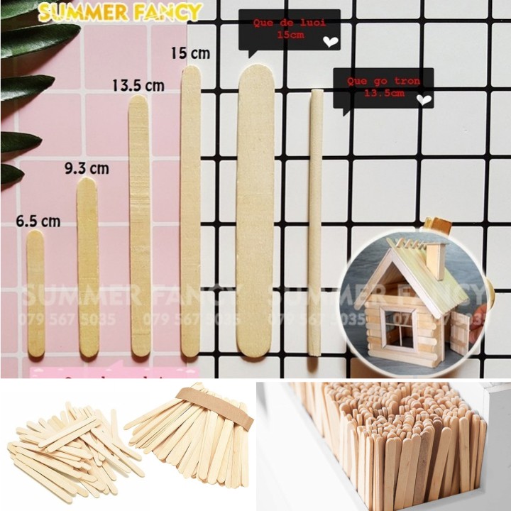 20 Que gỗ làm mô hình, que kem, que khuấy cà phê, que đè lưỡi gỗ cao cấp 11cm / 14cm/ 15cm / 13 cm / 9cm