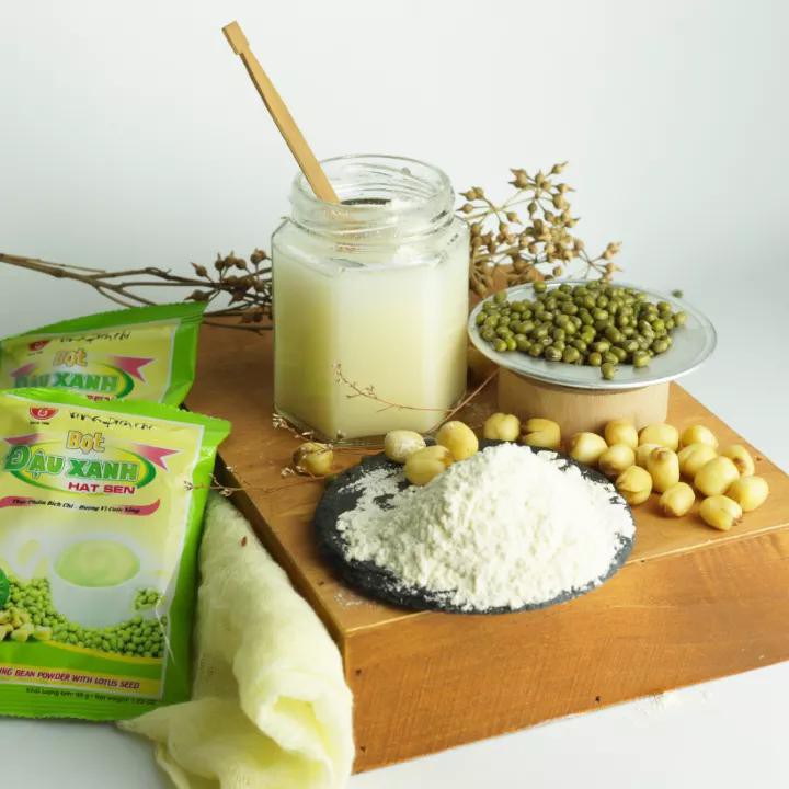 Bột đậu xanh hạt sen có đường Bích Chi 350g gồm 10 gói nhỏ - Bột đậu pha sẵn uống liền tiện dụng bổ dưỡng Vina Bichchi