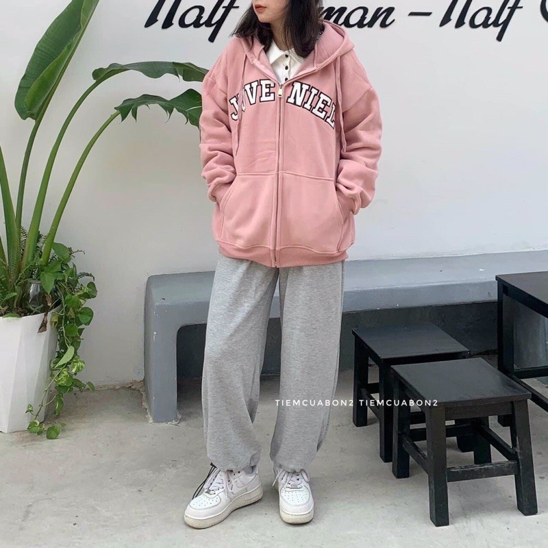áo khoác nữ nỉ ngoại hoodie zipper juveniel lót bông dày dặn form đại Châu Âu | BigBuy360 - bigbuy360.vn