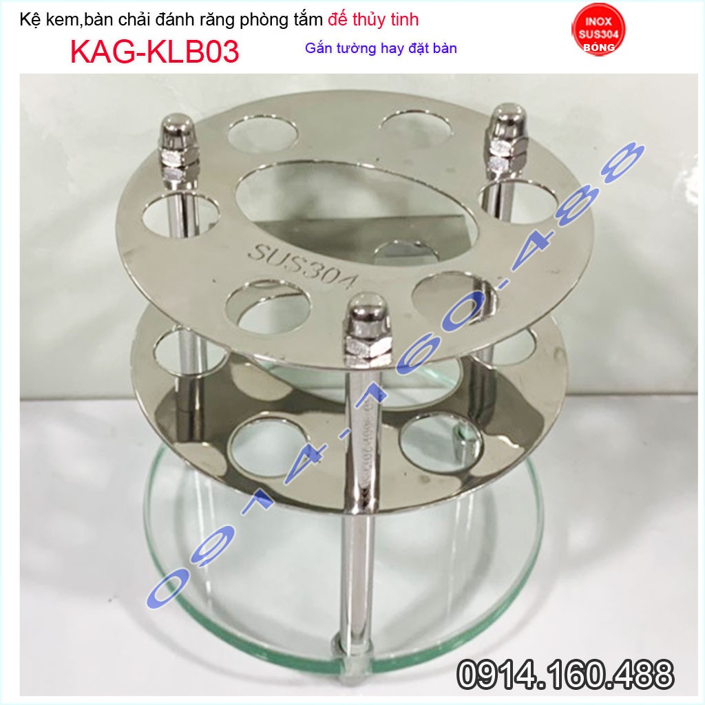 Kệ bàn chải kem đánh răng bằng inox 304 đế thủy tinh KAG-KLB03 mẫu mới thiết kế đẹp sang trọng sử dụng tốt