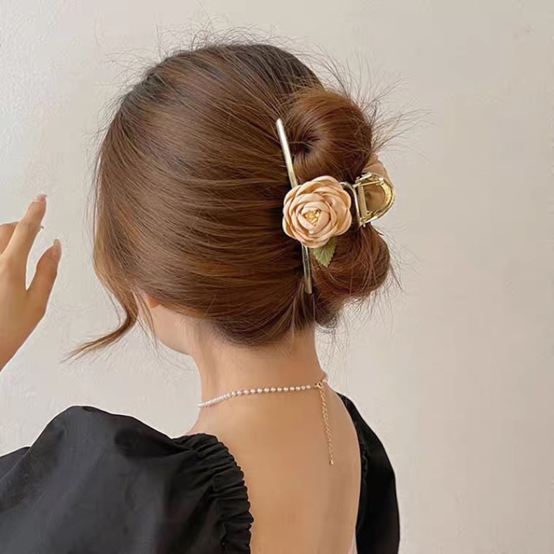 Kẹp tóc kim loại đính hoa cỡ lớn kẹp tóc hoa sau đầu cho nữ phong cách Hàn Quốc