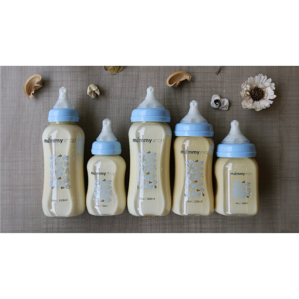 Bình sữa 360ml nhựa PPSU hồ lô cổ rộng mammyshop - màu xanh dương