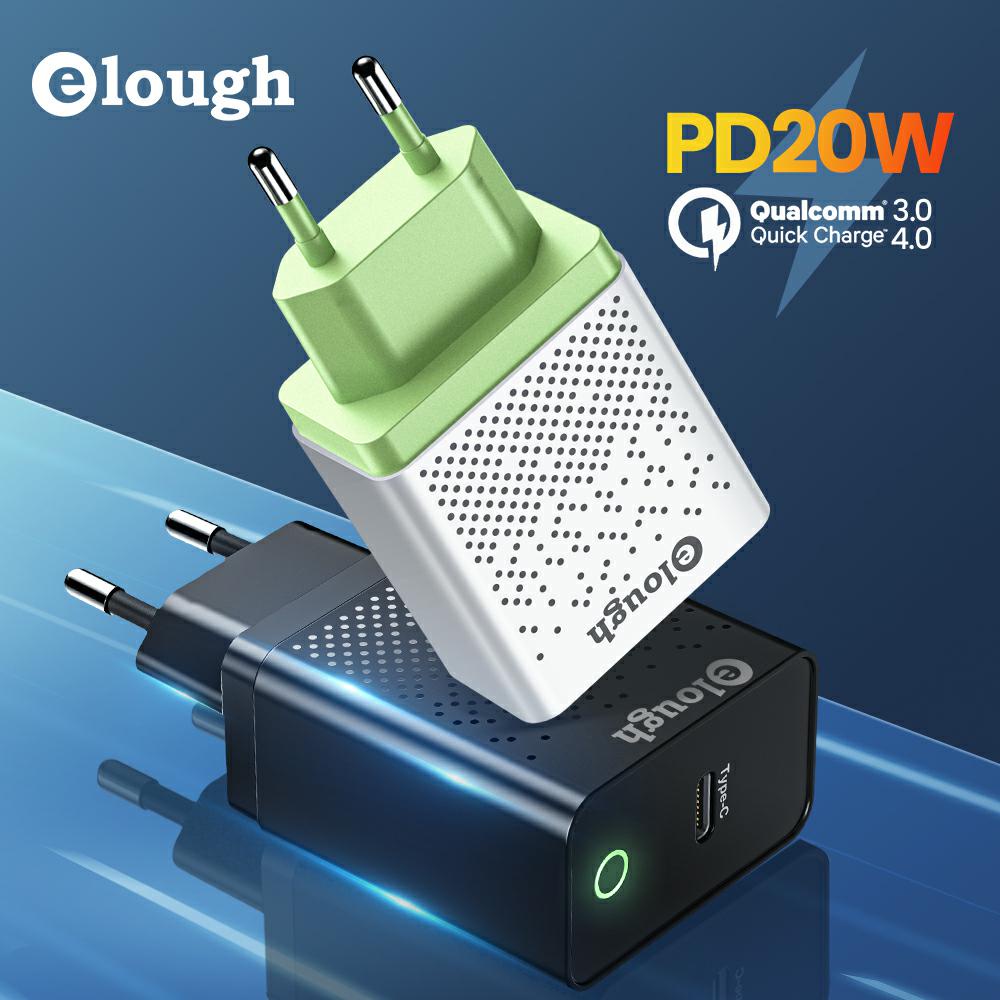 Cốc sạc cắm tường Elough 20W cổng cắm EU/US/UK 3.0 Type C sạc nhanh PD
