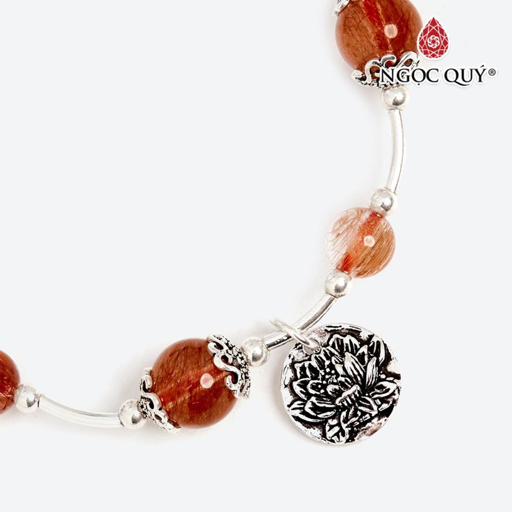 Vòng tay TA tóc đỏ phối charm hoa sen hạt 10mm - Ngọc Quý