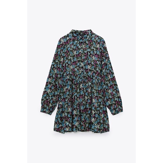 Váy baby doll hoa cổ sơ mi Zarraa canh sale, ảnh thật