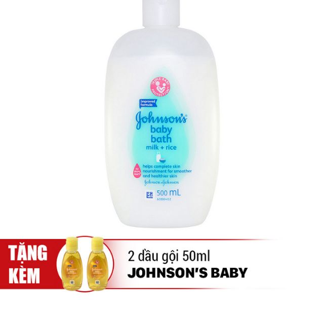 Sữa tắm dưỡng ẩm Johnson Baby chứa sữa và tinh chất gạo (500ml) - Tặng Kèm 2 Dầu gội 50ml