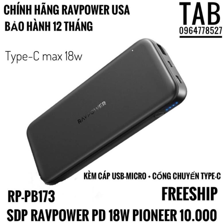 Mua ngay Sạc Dự Phòng RavPower 10.000 PD 18W Pioneer 2 Cổng (RP-PB173) [Giảm giá 5%]