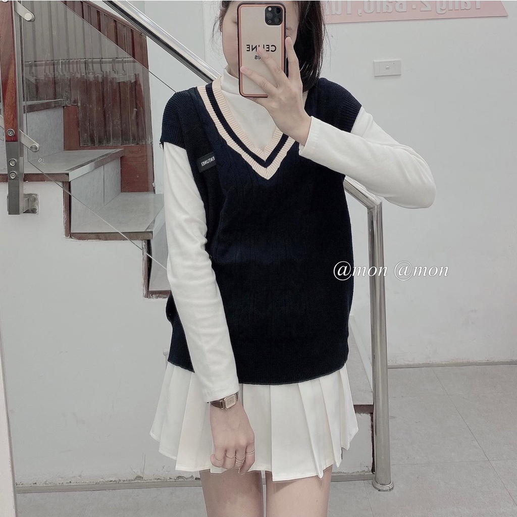 210698 Áo gile len nữ - áo len nữ, áo gile cổ V thời trang ulzzang chất len dày dặn freesize (không kèm áo sơ mi) | BigBuy360 - bigbuy360.vn