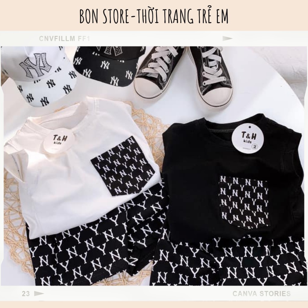 Bộ ba lỗ NY  kèm mũ NY cực chất cho bé trai từ 7-20kg ( hàng chuẩn shop)