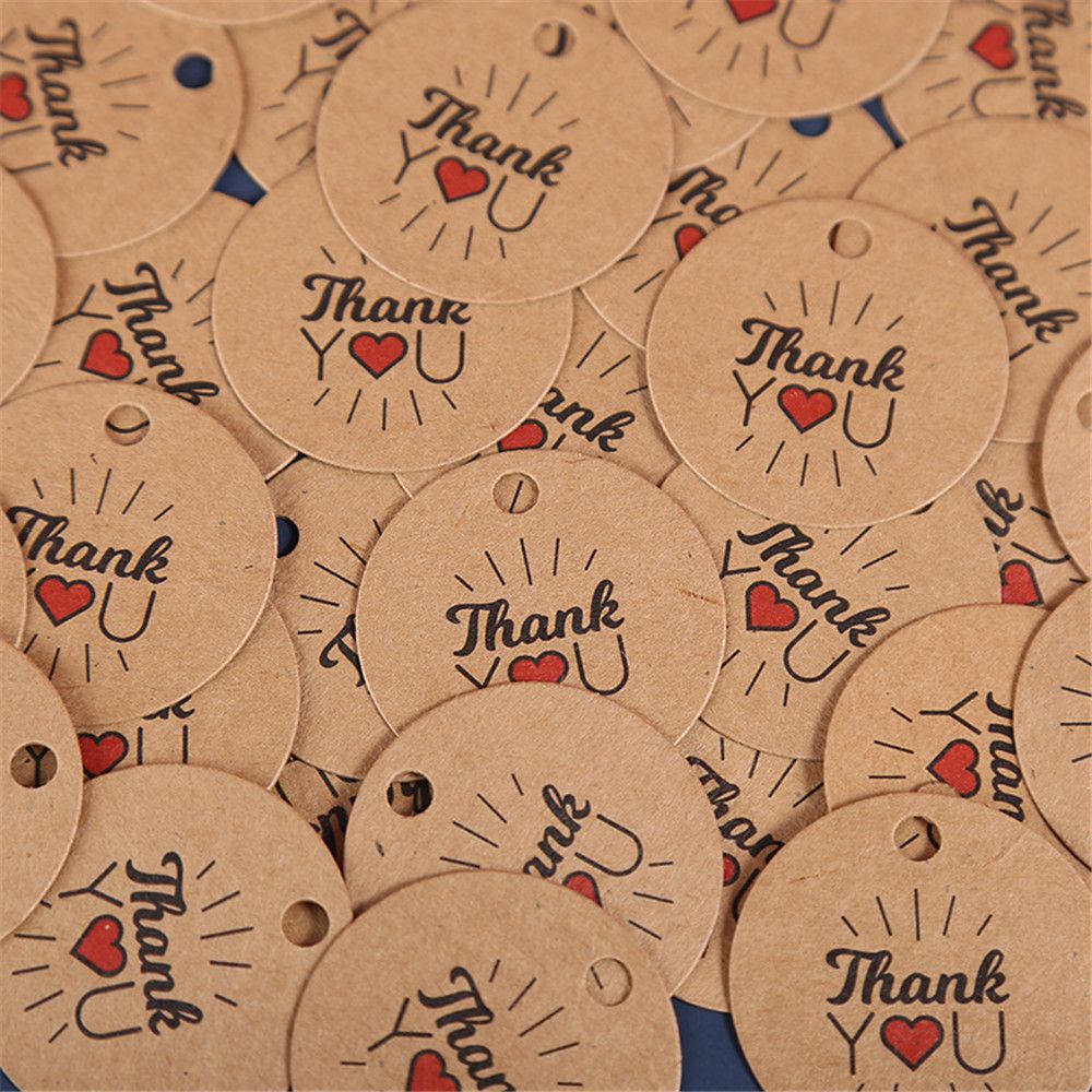 Set 100 Nhãn Giấy Kraft Hình Tròn In Chữ Thank You Làm Phụ Kiện Trang Trí Giáng Sinh/Tiệc Cưới DIY