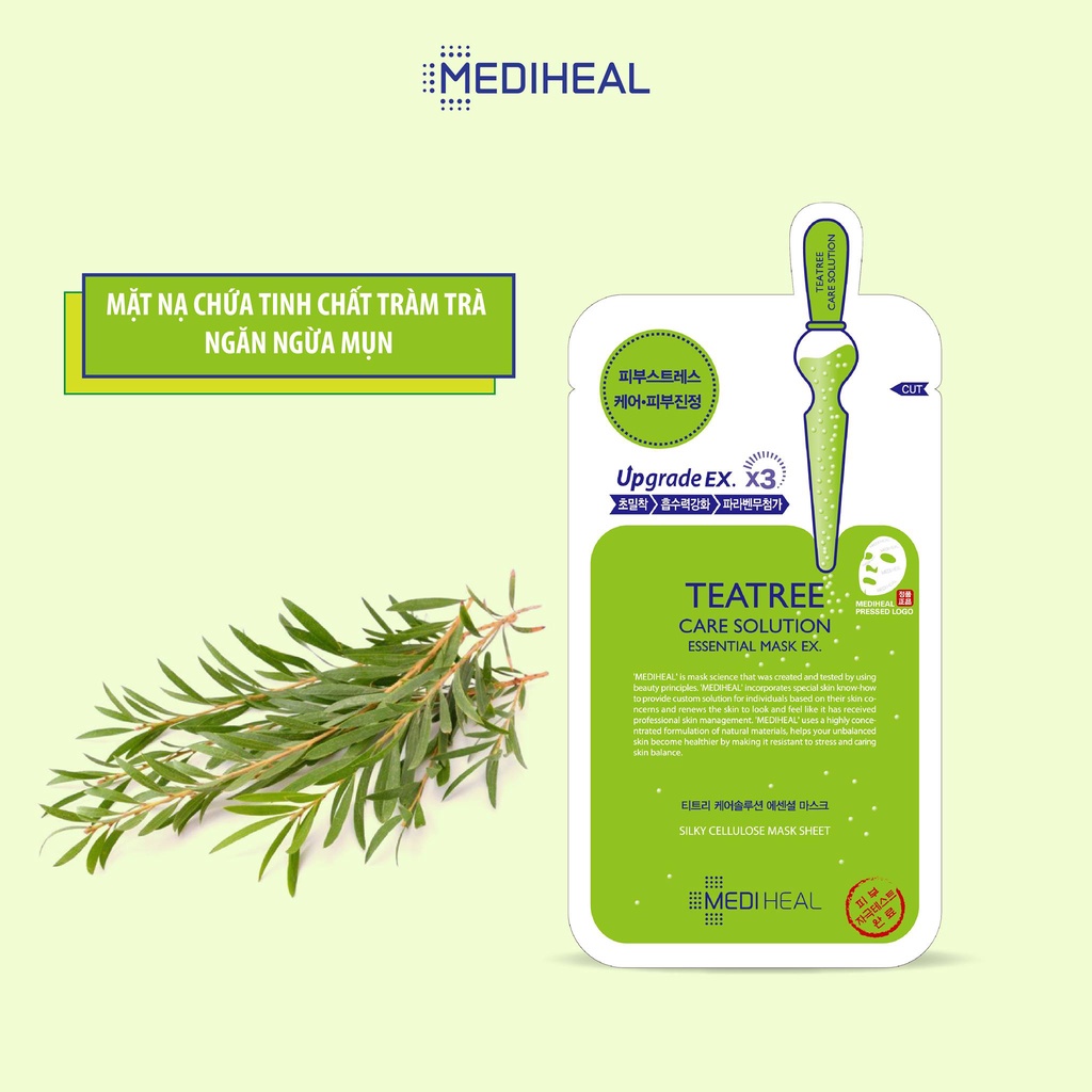 Mặt Nạ Mediheal Tràm Trà [MIẾNG LẺ] Giảm Mụn Kiềm Dầu Mediheal Teatree Care Solution Essential Mask EX 24ml NHẬP KHẨU