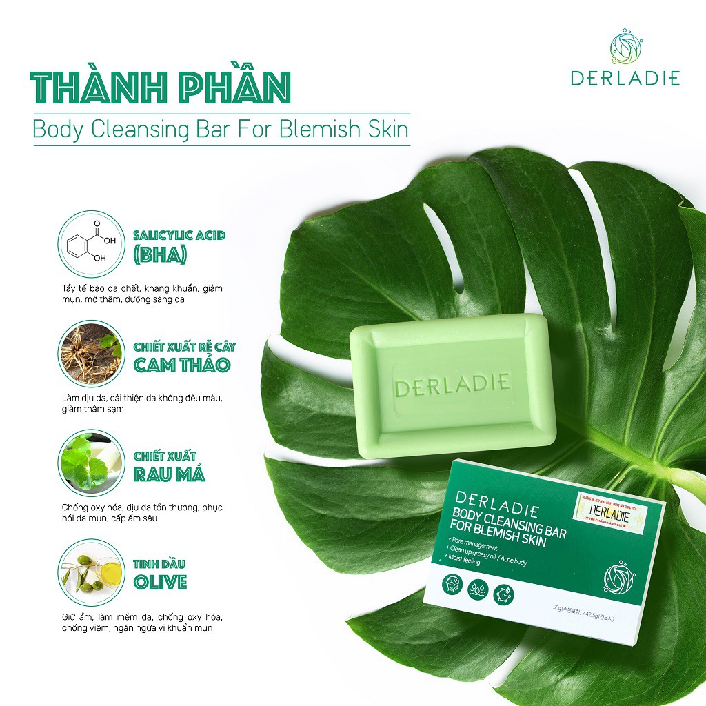 Xà Bông Giảm Mụn Lưng Và Cơ Thể Sau 7 Ngày Derladie Body Cleansing Bar For Blemish Skin 50g | BigBuy360 - bigbuy360.vn