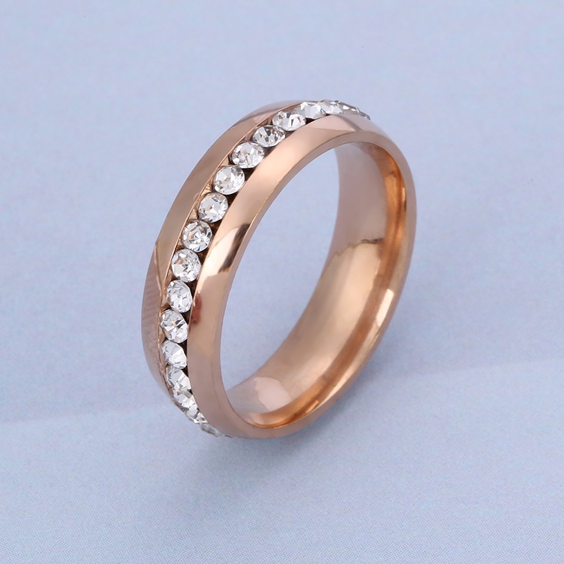 Nhẫn Cặp Bằng Thép Không Gỉ Mạ Vàng 18K Đính Kim Cương Nhân Tạo Thời Trang