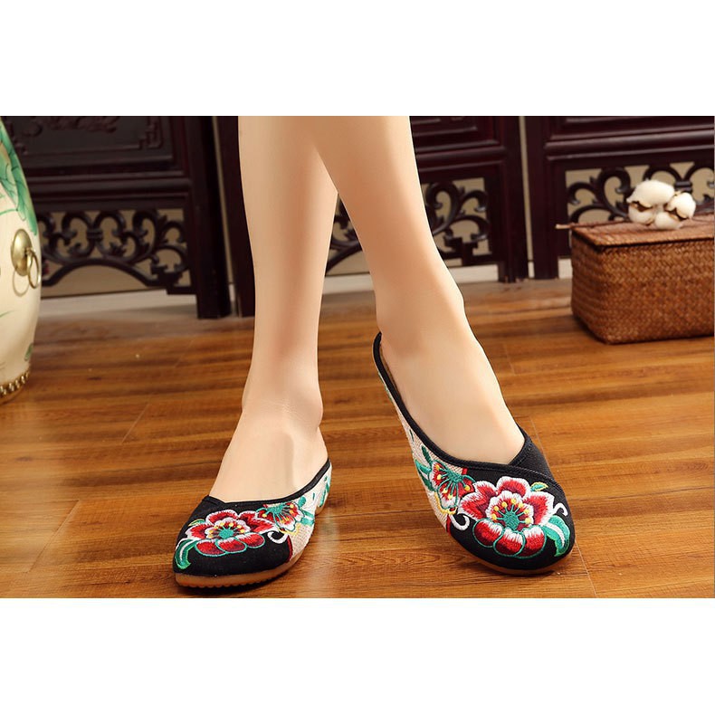 [ Mã 66CBSALE giảm 30K đơn 200K] Giày búp bê thêu họa tiết hoa phong cách Trung Hoa thanh lịch dành cho nữ | BigBuy360 - bigbuy360.vn