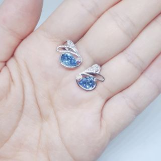 [Tặng Quà Tri Ân]_Bông Tai Nữ Bạc 925 Đính Pha Lê Swarovski Xanh Lấp Lánh