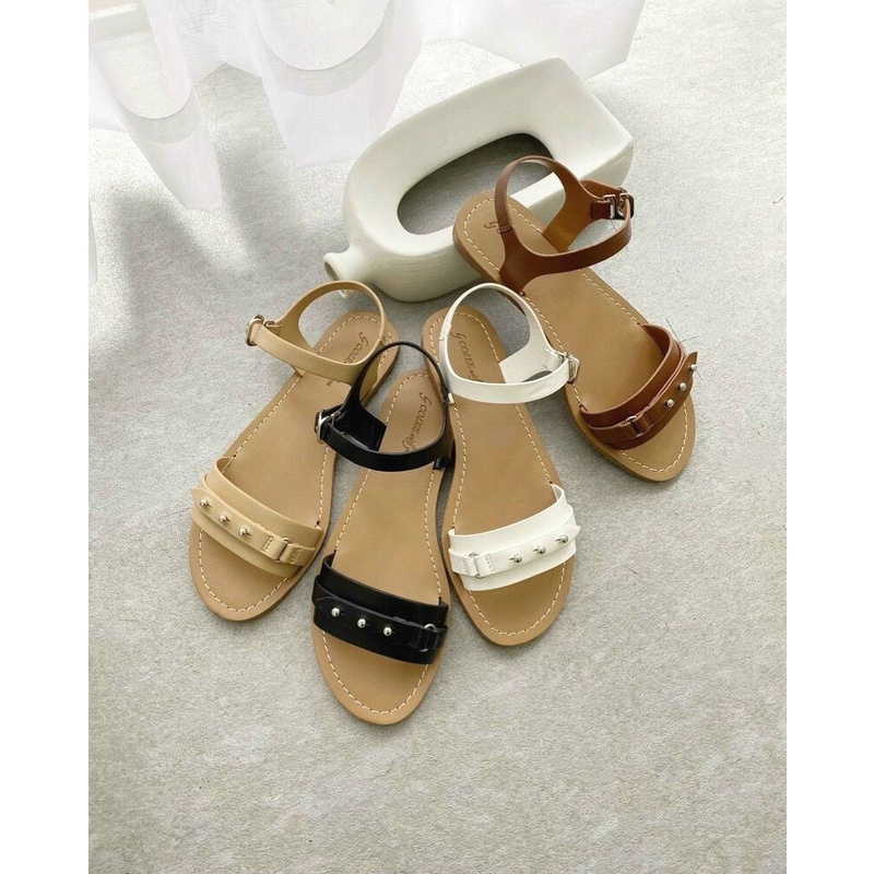 SHU STORE - GIÀY SANDAL NỮ THỜI TRANG QUAI DA ĐÍNH HỘT ĐẾ BỆT