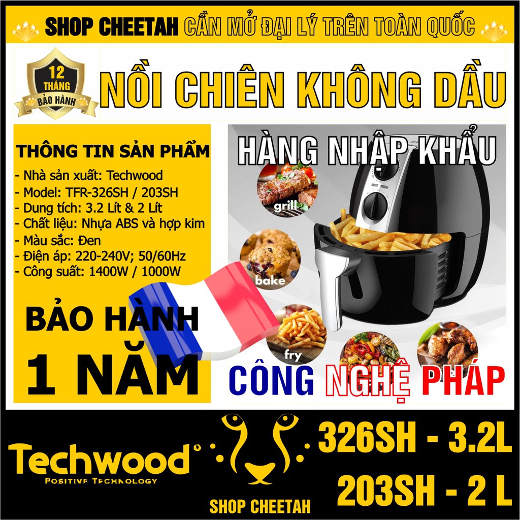 Nồi chiên không dầu Techwood 3.2L/2L (TFT-326SH/TFR203SH) – Hàng nhập khẩu công nghệ Pháp – Bảo hành 12 tháng