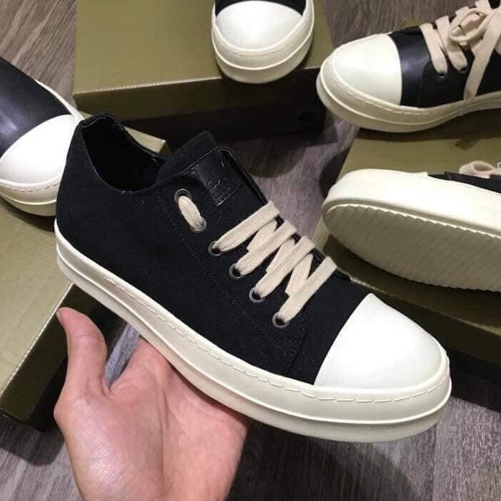 Giày sneaker Rick Owen cổ thấp cao cấp full box để thơm hương vani, giày thể thao nam nữ màu đen trắng tăng chiều cao M7 | BigBuy360 - bigbuy360.vn