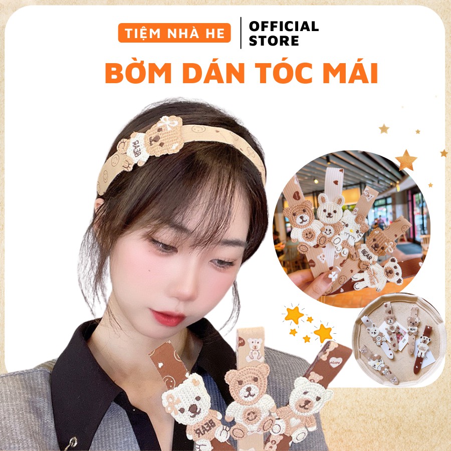 Bờm Kẹp Tóc Tiệm Nhà He, Băng Đô Cho Bé Họa Tiết Gấu Mèo Dễ Thương