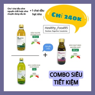 Combo 1 chai dầu olive 1 lít + 1 chai dầu nho hữu cơ 250ml