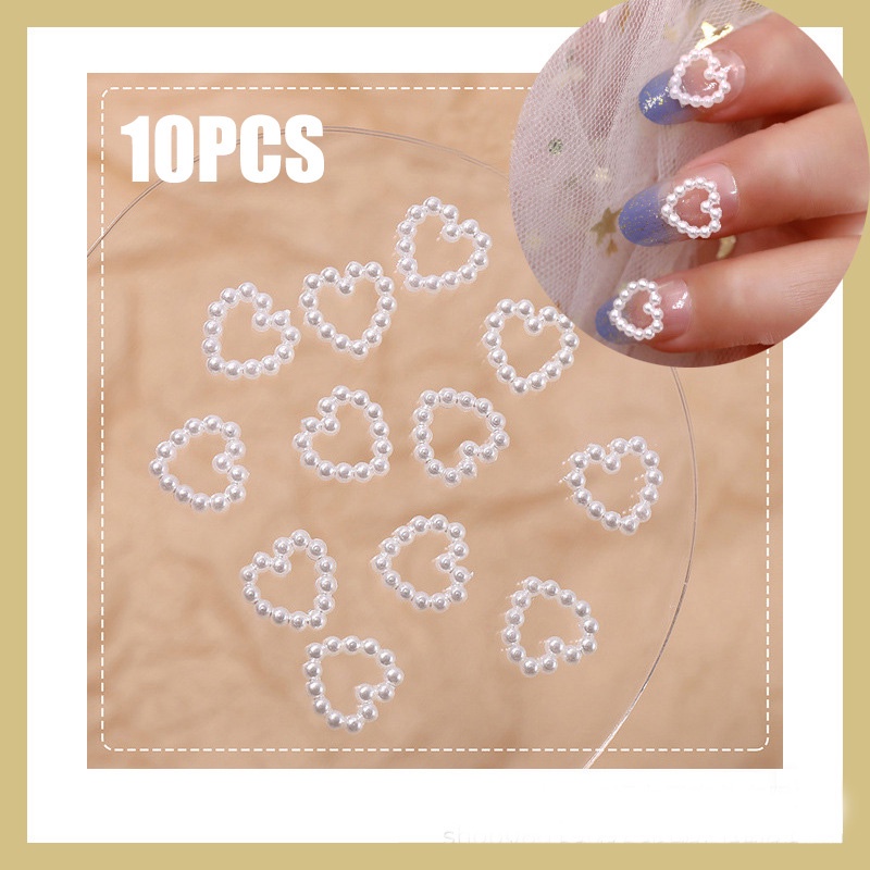 Phụ Kiện Trang Trí Móng Tay Hình Trái Tim Rỗng Đính Hạt Ngọc Trai Thời Trang Mùa Hè