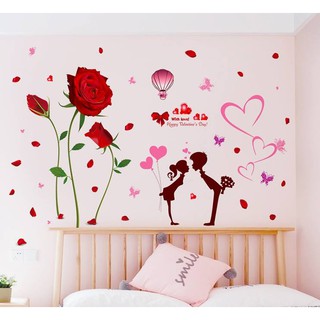 Decal dán tường Hoa Hồng và cặp đôi Paris