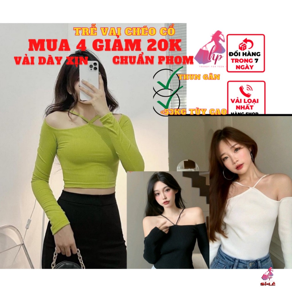áo kiểu croptop nữ thun gân tay dài bẹt vai chéo dây mẫu mới phong cách hàn siêu xinh-A105