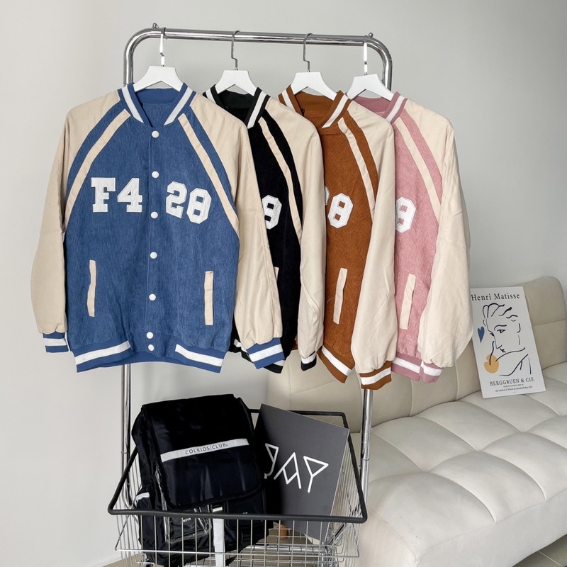 Áo Khoác Bomber Unisex Nhung gân F428 màu ĐEN/NÂU/XANH/HỒNG  Nam nữ unisex/Áo hoodie nút bấm form rộng Jaystoree