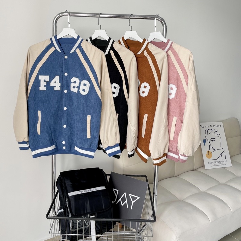 Áo Khoác Bomber Unisex Nhung gân F428 màu ĐEN/NÂU/XANH/HỒNG 🏁 Nam nữ unisex/Áo hoodie nút bấm form rộng Jaystoree 🖤