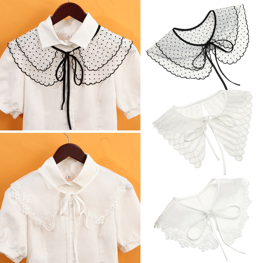 Cổ áo sơ mi giả bằng vải voan họa tiết thêu hoa phong cách retro thời trang