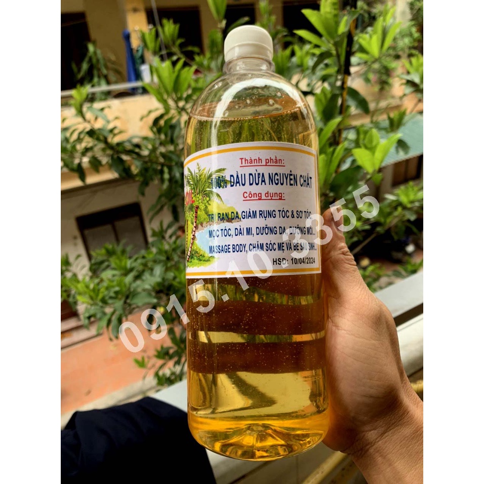 Chai to 1 lít - Dầu dừa nấu thủ công nguyên chất MẸ GẤU - VÀNG ÓNG , THƠM LỪNG - Massage mẹ và bé