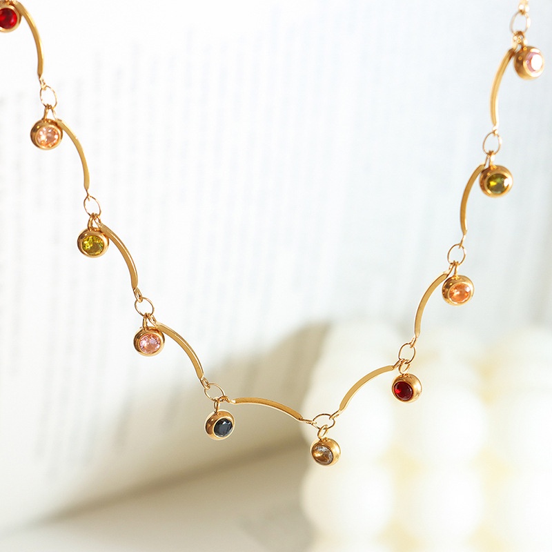 Dây Chuyền Mạ Vàng 18K Đính Đá Zircon Nhiều Màu Độc Đáo Thời Trang