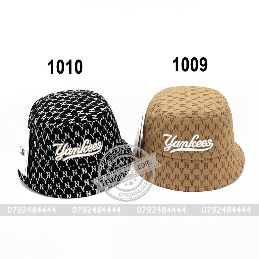 Nón bucket MLB Monogram NY nâu đen