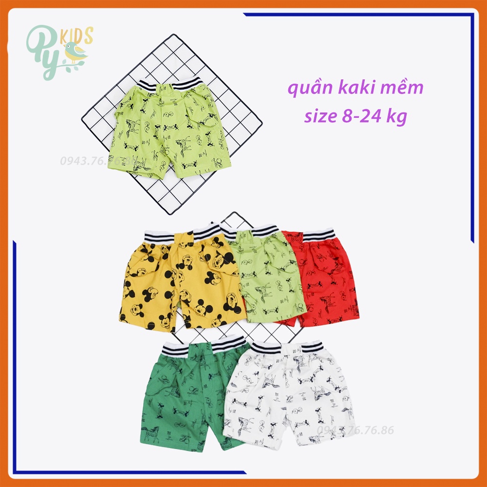 Quần sort kaki mềm phối hình đặc sắc cho bé trai từ 7 - 26 kg