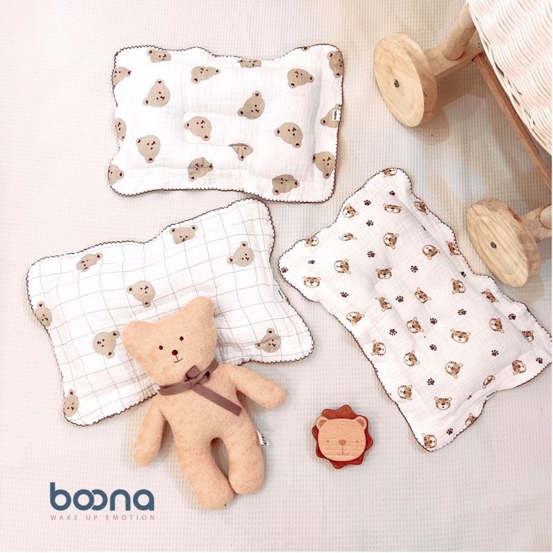 GỐI BÔNG LÕM XÔ MUSLIN BOONA CHO BÉ , GỐI LÕM CHỐNG MÉO ĐẦU