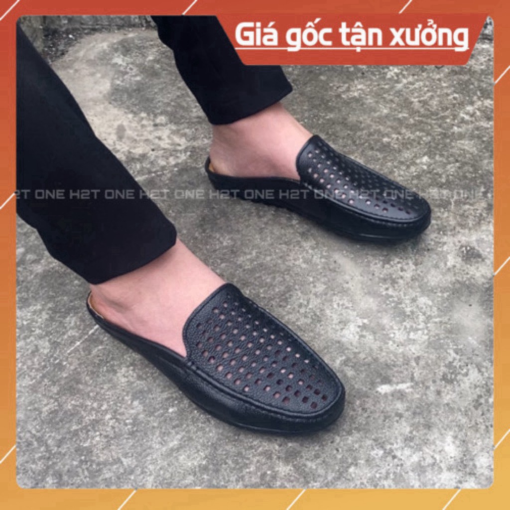 Giày sục nam cao cấp - da bò - đế cao su - đục lỗ thoáng khí GS186