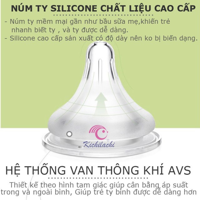 Bình sữa PPSU cổ hẹp cao cấp 140ml có tay cầm KICHILACHI (Công nghệ Nhật)