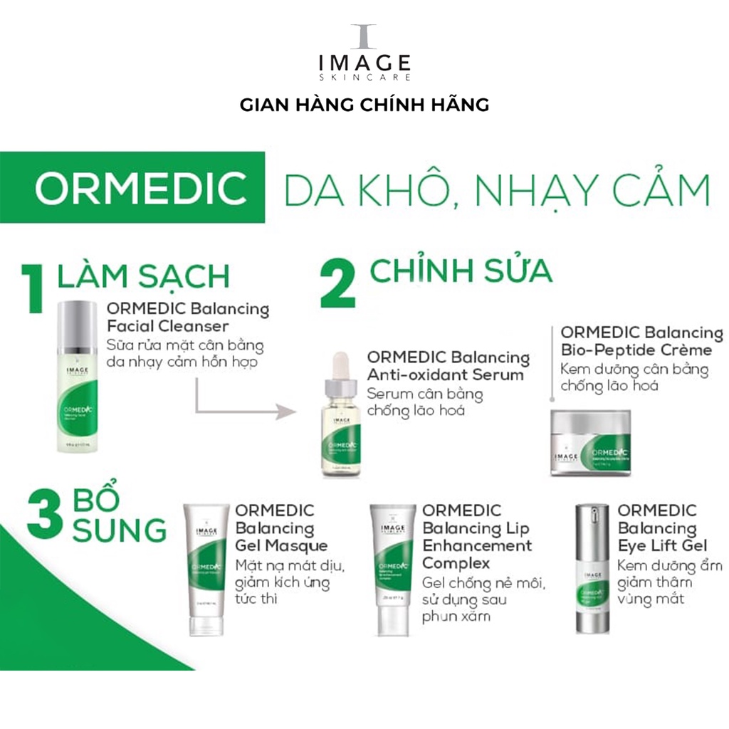 Bộ 4 món mỹ phẩm cân bằng và làm dịu Image Ormedic Trial Kit dành cho da nhạy cảm, bà bầu 7.4ml