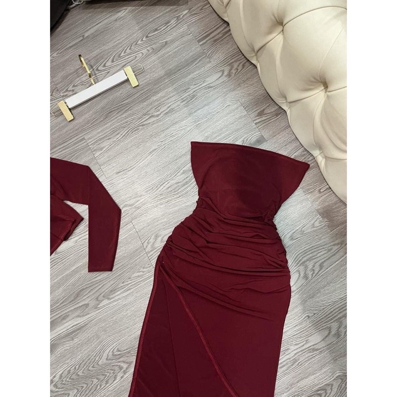 SALE 70%]SÉT VÁY ÁO  DỰ TIỆC CHUẨN MẪU HOTGIRL, TK NHÚN EO XẺ ĐÙI KÈM ÁO KHOÁC CHUẨN MẪU ĐỦ SIZE:S_M_L_XL_BIGSIZE