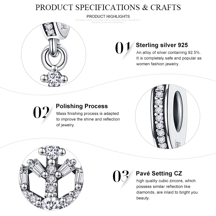 Hạt Trang Sức Bamoer SCC266 Chốt Bạc 925 Hình Bông Tuyết Cá Tính