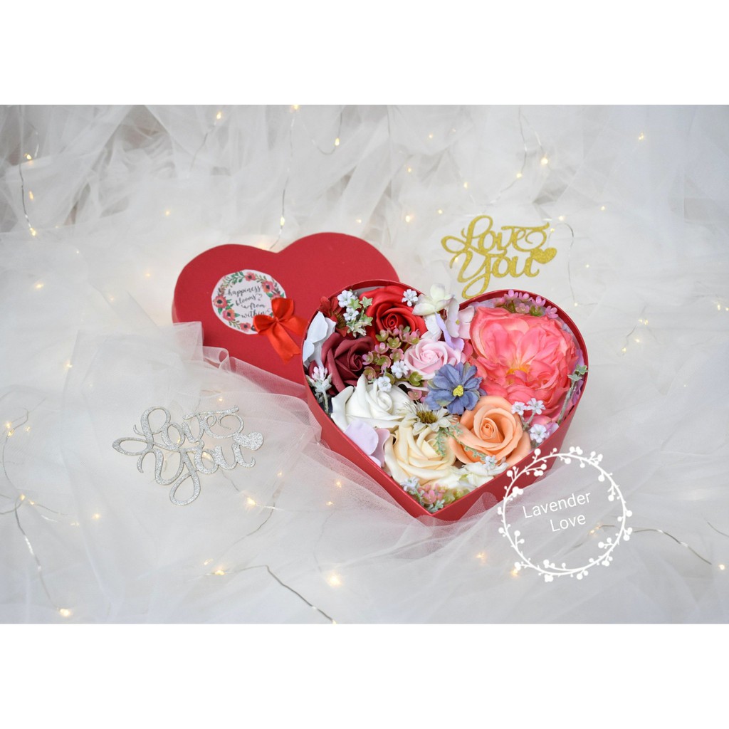 Hộp hoa sáp trái tim handmade, hộp hoa quà tặng bạn gái Valentine 8/3, 20/10