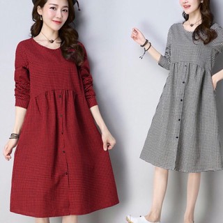 Đầm váy freesize babydoll caro tay dài 2 màu