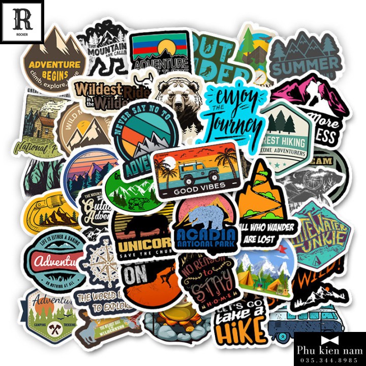 Sticker PVC Chống nước Hình dán Trang Trí Chủ đề Phượt Du lịch Picnic ST042