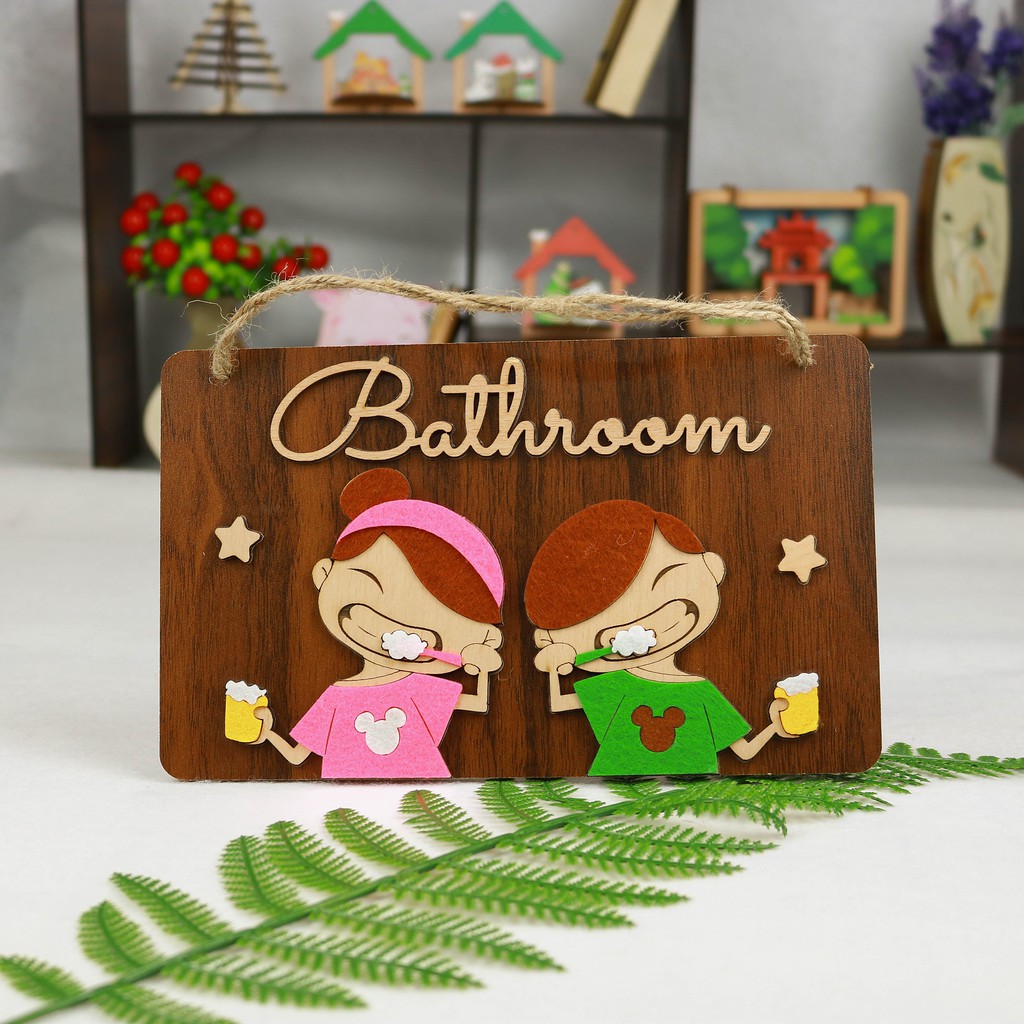 Biển bảng gỗ decor BATHROOM - trang trí gia đình - trang trí phòng ngủ cho bé- văn phòng làm việc( tặng kèm móc treo)